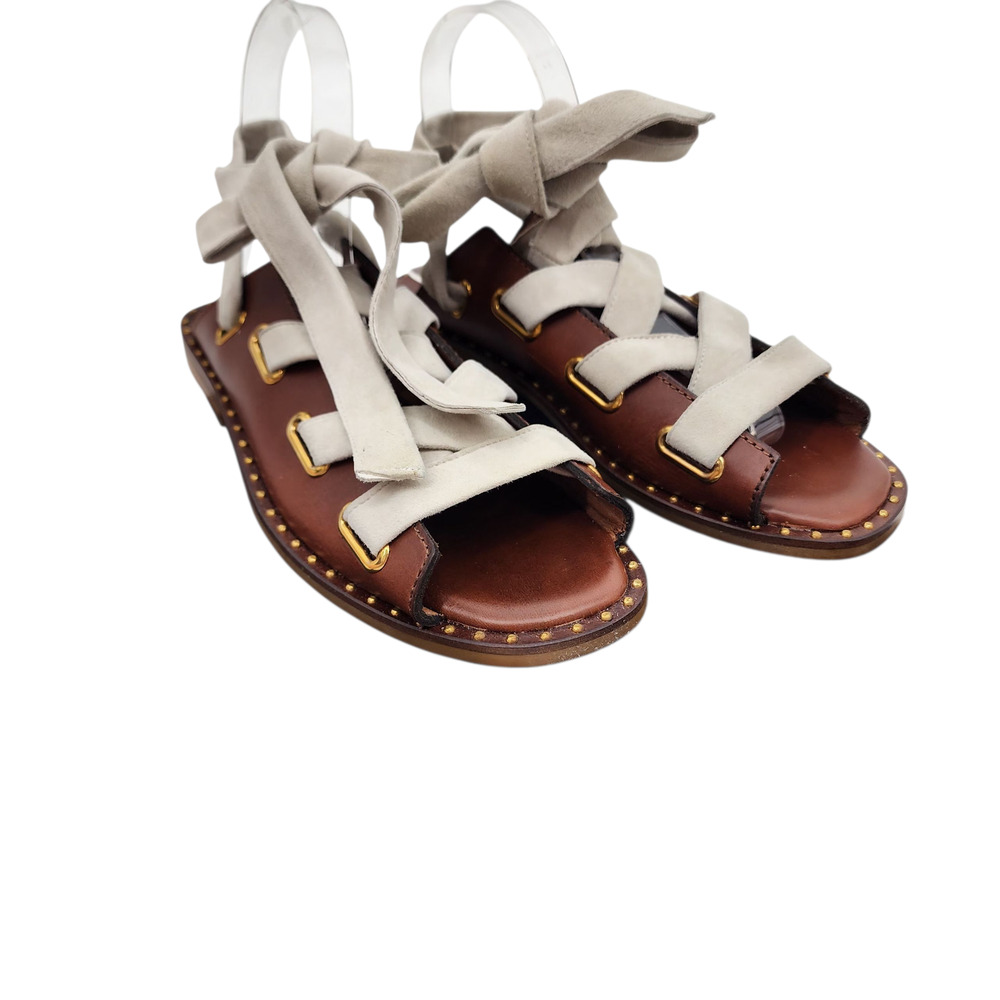 Maje Gladiator Fidil Marron Brown Leather Sandals Size French 37/US 6.5